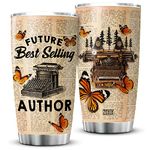 ZOXIX Stainless Steel Tumbler For Authors Vintage Paper Monarch Butterfly Novelty Writer Coffee Mug 20oz Insulated Cup With Lid For Novelist Poet Columnist Encouragement Gifts