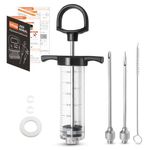 DePango Meat Injector, Anti-Break 1-oz Turkey Injector Syringe for Meats with 2 Stainless Steel Meat Needles, Crack-Proof Plastic Marinade Flavor Injector for BBQ Smoker, Steak, Pork and Chicken