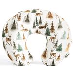 GRSSDER Nursing Pillow Cover Stretchy Minky Removable Nursing Covers for Breastfeeding Pillows, Ultra Soft Comfortable Slipcover for Boy and Girls, Stylish Watercolor Forest Deer and Leaves