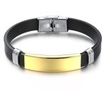 ZIVOM® Stainless Steel Rubber Gold Black ID Wrist Band Bracelet For Men