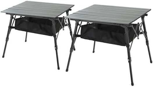 ARROWHEAD OUTDOOR 2-Pack 39" Aluminum Folding Camp Roll Up Table w/Adjustable Height, Undertable Mesh Storage, Carry Bag