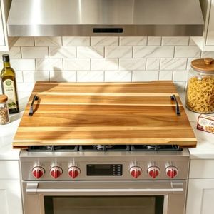 Gaialoop Noodle Board Stove Cover for Gas Stove with Handles, Acacia Wood