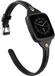 TOYOUTHS Slim Strap Compatible with Fitbit Versa/Versa 2/Versa Lite/Versa SE Bands for Women Men Thin Genuine Leather Replacement Wristbands Handmade Watch Band Accessories Black