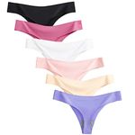 Closecret Women 6 Pack Seamless Thongs Underwear Ice Silk Comfy G-String Panties (L(Waist:74cm), 6 Colors)