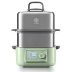BUYDEEM G67 14-Quart Electric Food Steamer for Cooking, Multifunctional Vegetable Steamer with 6 Cooking Modes, Quick Steam, Ideal for 6-8 Servings and Families, Cozy Greenish