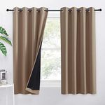 PONY DANCE Bedroom Curtains with Eyelet - Double Layers Curtains Soundproof Thermal Insulated Curtains with Black Liner Privacy for Living Room Kitchen, 2 Panels, 52 x 54 Inch Drop, Mocha