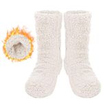 Fuzzy Socks, Snuggs Cozy Socks Fluffy Winter Warmth Socks, Thick Plush Slipper Socks Indoor Sleeping (White)