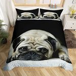 Erosebridal 3D Animal Theme Bedding Set Queen Size Black Dog Duvet Cover Set Cute Pug Dog Printed Comforter Cover for Kids Teen Boys Bedspread Cover Dog Pattern Quilt Cover Soft Lightweight