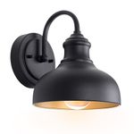 GOALPLUS Outdoor Gooseneck Barn Lights for Porch, 7in. Dome Exterior Farmhouse Light Fixture with Wall Mount, Small Black Wall Lighting with Brass Interior, Outside Wall Sconce for Garage, Patio