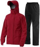 iCreek Rain Suit Waterproof Jacket with Pants 2 Pieces Breathable Lightweight Packable Raincoat with Hooded Rainwear Unisex（XL, Red）