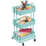 Ceayell 3-Tier Full Metal Utility Rolling Cart for Storage and Organization Cart for Office, Bathroom, Kitchen (Turquoise)