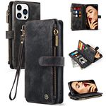 Vofolen for iPhone 13 Pro Max Case Wallet Case with Card Holder Slots Wallet Flip Stand Case Wristlet Zipper Magnetic Closure Shockproof Protective Case Cover for iPhone 13 Pro Max Phone Case-Black