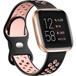 Dirrelo Strap Compatible with Fitbit Versa 2 Strap/Fitbit Versa Strap, Double Color Soft Silicone Wristband, Sport Breathable Replacement Strap for Fitbit Versa Lite/Versa/Versa 2, Black/Pink L