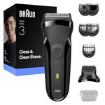 Braun Series 3 Electric Shaver, 3 Flexible Blades, Beard Trimmer Attachment, +5 Combs, Dry Razor for Men, Designed in Germany, 300BT, Grey