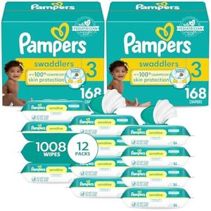 Pampers Swaddlers Disposable Baby Diapers Size 3, 2 Month Supply (2 x 168 Count) with Sensitive Water Based Baby Wipes 12X Multi Pack Pop-Top and Refill (1008 Count)