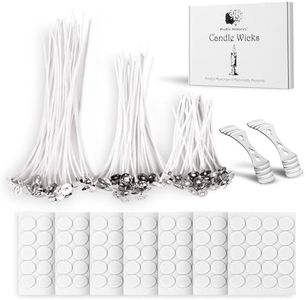 Mindful Memories Candle Wicks 90 Pcs (4 inch, 6 inch, 8 inch) with 2 Candle Wick Holders & 90 Wick Tab Stickers, Long Lasting Pre-Waxed & Tabbed Cotton Threads with No Black Smoke for Candle Making