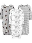 Simple Joys by Carter's Baby 3-Pack Neutral Cotton Sleeper Gown, Bear/Stripe/Dino, Newborn