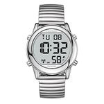 Hearkent Atomic Digital Talking Watch British English Speaking Pleasant Voice Big Numbers Radio-conrtolled Watch for Elderly Or Blind People (Elastic Silver)