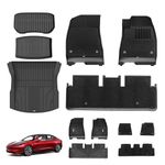 3W Floor mats Tesla Model 3 2024 Highland,TPE All Weather Double Layer Floor Mats+Front Trunk Mat+Rear Storage Mat+Boot Liner,Right Hand Drive,Waterproof Anti-Slip Easy to Clean Accessories