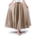 Aeslech Women's Bohemian Elastic Waist A Line Flowy Maxi Long Skirts Off White 95cm - M