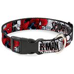 Dog Collar Plastic Clip Spider Man Action Poses Comic Scenes White Black Red 11 to 17 Inches 1.0 Inch Wide