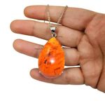 Amber Pure 925 Sterling Silver Necklace for Women & Girls, Large Pear Gemstone Handcrafted Necklace Gift for Her, Him