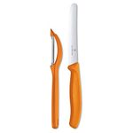 Victorinox Swiss Made Stainless Steel Swiss Classic Kitchen Knife Set (2 Pcs) Wavy Edge 11 cm and Universal Peeler, Orange, Kitchen Tools and Items | CB.7.6075.36L119