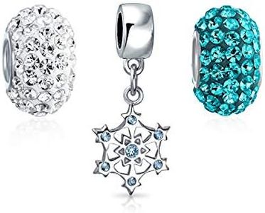 Bling Jewelry Set Di 3 Perle Di Cristallo Blu Bianco Fiocco Di Neve Di Natale .925 Argento Sterling Per Adolescenti Per Le Donne Si Adatta Braccialetto Europeo