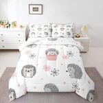 Feelyou Hedgehog Bedding Set Kids Cute Hedgehog Comforter Set for Girls Teens Ultra Soft Kawaii Wild Animal Comforter Polka Dots Quilt Set Room Decor Twin Size Duvet Quilted