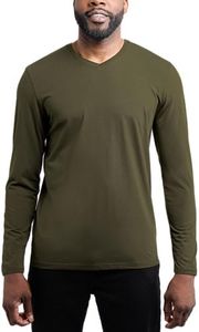 X RAY Mens Long Sleeve V-Neck T-Shirt, 95% Cotton Stretch Basic Slim Fitted V Neck T Shirts for Men, Army Green, 3X-Large