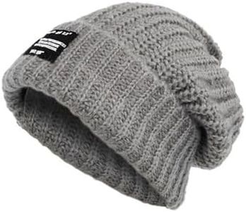 BSHITWO Wool Beanie for Women, Winter Hat Soft Warm Fleece Knit Cap with Letters, Windproof Cold-Proof, Slouchy Cuffed Less Static, Comfortable Snow Cap for Daily Wear, One Size, Gray
