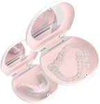 Retayn Aligner/Retainer Case with Built-In Mirror & Magnetic Lock - Premium Silicone-Lined Case Holder with Vent Holes for Aligners, Retainers, Mouth Guards (White & Blush)