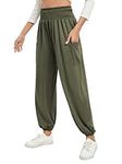 Famulily Women's Yoga Breathable Pants High Waisted Comfy Dance Sweatpants Tracksuit Bottoms Jogger Pants Army Green M