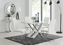 Furniturebox UK Mayfair 4 Modern White High Gloss Stainless Steel Metal Dining Table and 4 Stylish Lorenzo Dining Chairs Seats Set (Dining Table + 4 White Chairs)