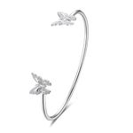 Koguxuix 925 Sterling Silver Double Butterflies Open Cuff Bangle Bracelet for Women, Sterling Silver Crystal Cubic Zirconia