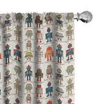 Ambesonne Robot Curtains, Various Different Super Robot Set in Cartoon Style Fantasy Futuristic Machine, Window Treatments 2 Panel Set for Living Room Bedroom, Pair of - 28" x 63", Dim Cream