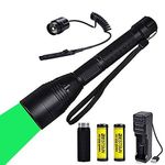 BESTSUN Green Hunting Torch, LED Torch with Green Light Tactical Coyote Hog Hunting Flashlight Focus Adjustable with Remote Pressure Switch Rechargeable Batteries and Extension Tube