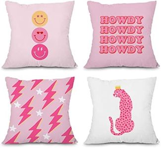heilkee Preppy Throw Pillow Covers Set of 4 Decorative Soft Pillowcase Hot Pink Preppy Room Decor Aesthetic Cute Square Cushion Case for Sofa Girls Bedroom,18x18 Inches