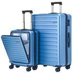 2pcs 20/28" Luggage Set Hardshell ABS+PC, 20" 55 * 40 * 20cm Carry On Cabin with Front Pocket, 28" Suitcase 101L, YKK Zipper, TSA Lock, Ice Blue