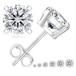 KRKC&CO Moissanite Studs Earrings, 4Prong Lab Created Diamond Earrings, 925 Silver White Gold Plated, 2.0CT D-Color VVS1, Solitaire Jewelry Gifts for Women