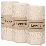 Likeecords 100% Cotton Crochet Yarn for Bag,3 Rolls/Pack 2mm x 510m,Macrame Cord,Chunky Yarn for Crocheting Handbag, Purse,Blankets Crafts Projects (Apricot)