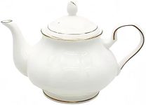 GOMMO Teapot Ceramic Tea Kettle Made of Elegant Fine Bone China Teapot Set Silky White with Lustrous Gold Banding 33oz（4 Cups） (1, White)