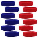 Kenz Laurenz 12 Sweatbands Cotton Sports Headbands Terry Cloth Moisture Wicking Athletic Basketball Headband (Blue 6 Red 6)