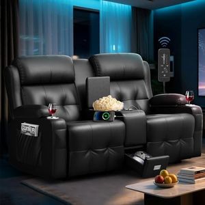 Home Theater Seating Loveseat Recliner Sofa, Massage Reclining Couch with USB, Center Console, Wall Hugger RV Recliners, 145° Adjustable Recline & Cup Holders & Side Pockets,for RV & Movie Room