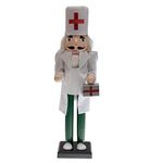 Clever Creations Doctor Nutcracker Dressed with White Cloth Lab Coat and Green Scrubs | Red Cross Hat and Doctor’s Case | Perfect for Shelves and Tables | Collectible Wooden Nutcracker | 15” Tall