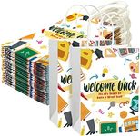 Harloon 24 Pieces Welcome Back to School Party Gift Bags Paper Goodie Welcome Gift Bags with Handles for Back to School Party Favors First Day of School Gift Wrapping, 5.91 x 3.15 x 8.27 Inch