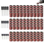YUISI 102PCS 80 Grit Drum Sander Sleeves Set - Oxide Abrasive Sleeves with 1/2 inch, 3/8 inch, 1/4 Inch Sanding Drum Mandrels, Sanding Drum Bands for Shaping Smoothing Grinding Woodworking Nail Drills