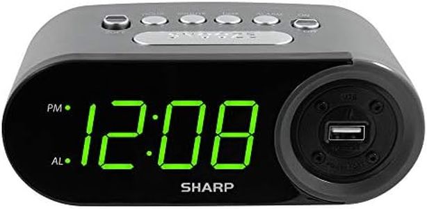 SHARP Digital Easy to Read Alarm Clock with 2 AMP High-Speed USB Charging Power Port - Charge Your Phone, Tablet with a high Speed Charge! Simple, Easy to Use Operation, Black – Green LEDs