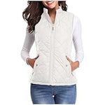 NSICBMNO Body Warmer For Women With Zip Pockets Sale Clearance Ladies Quilted Gilet Stand Collar Waistcoat Zip Up Vest Lightweigt Down Jacket Padded Gilet Slim Fit Vest Winter Waistcoat Outwear