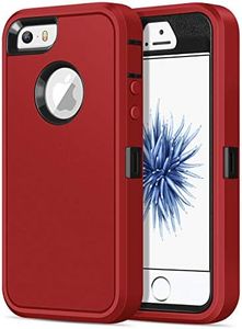 Jelanry iPhone 5S Case Heavy Duty Armor for iPhone 5 Dual Layer Full Body Protective Shell iPhone SE Case Shockproof Sports Rugged Phone Case Anti-Scratches Cover Non-Slip Bumper Hybrid Case Red